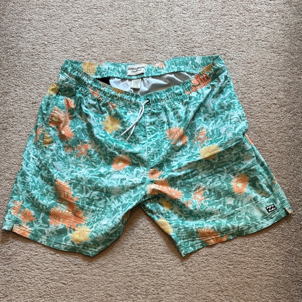Billabong Men's Tropical Swim Shorts - Teal and Orange